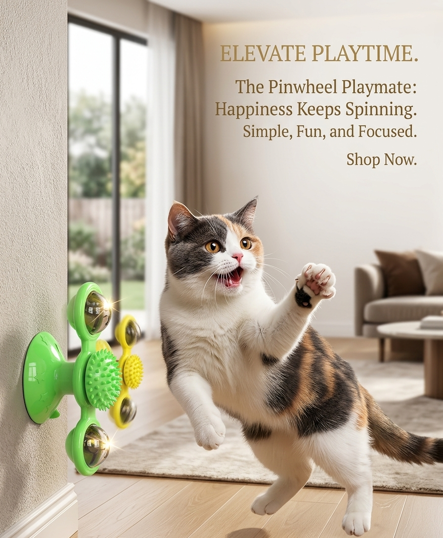 Cat Entertainment Set- Interactive Rotating Disk, Feather Teasers, Tumbler, Windmill Toy - Keeps Cats Active & Engaged