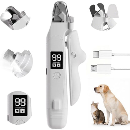 2-in-1 Pet Nail Clipper & Grinder with LED Quick Light – USB-C Rechargeable, Battery Display, Low Noise for Dogs & Cats